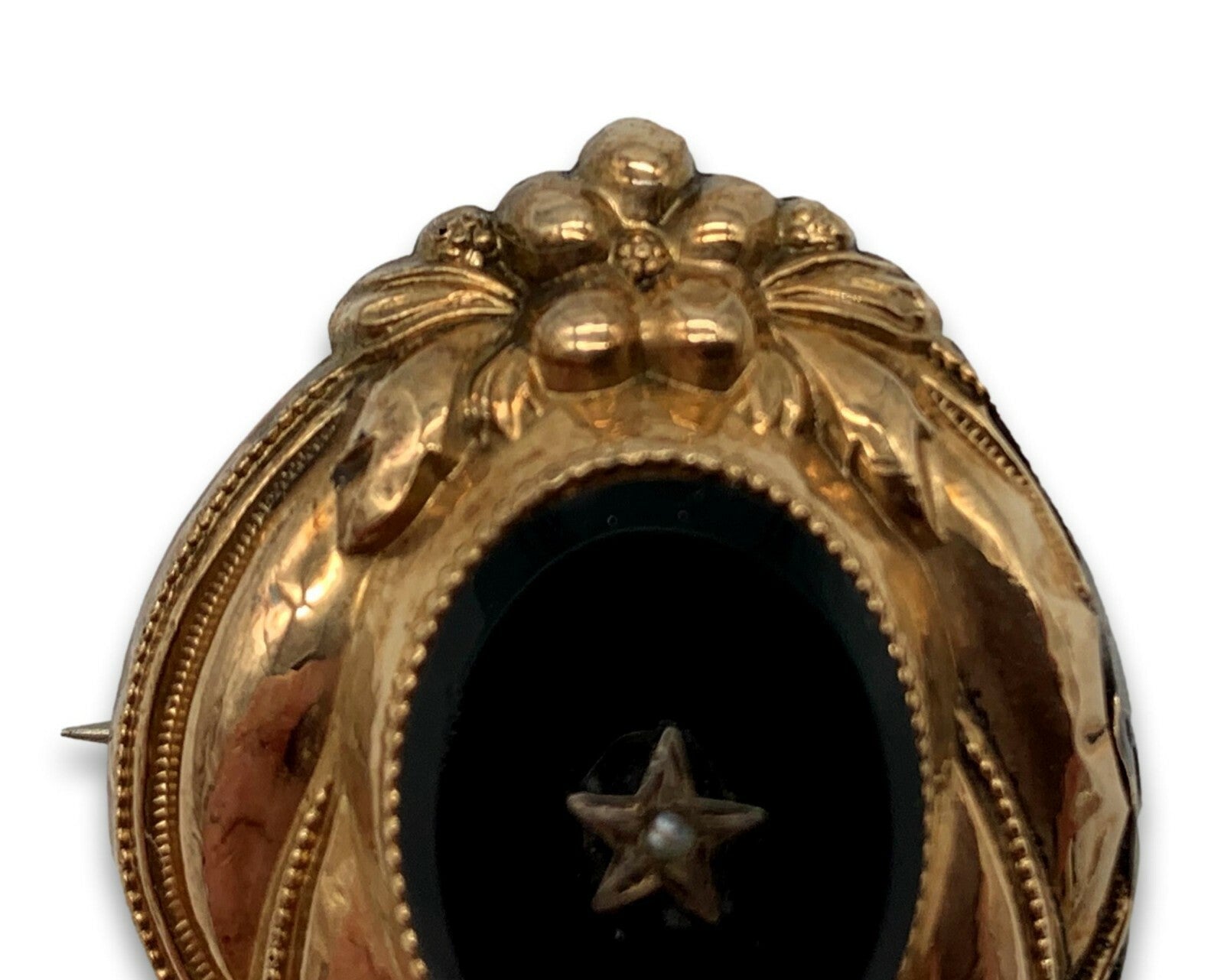 Biedermeier Brosche Anhänger - Schaumgold 6 Karat 250 - schwarzer Onyx Saatperle4