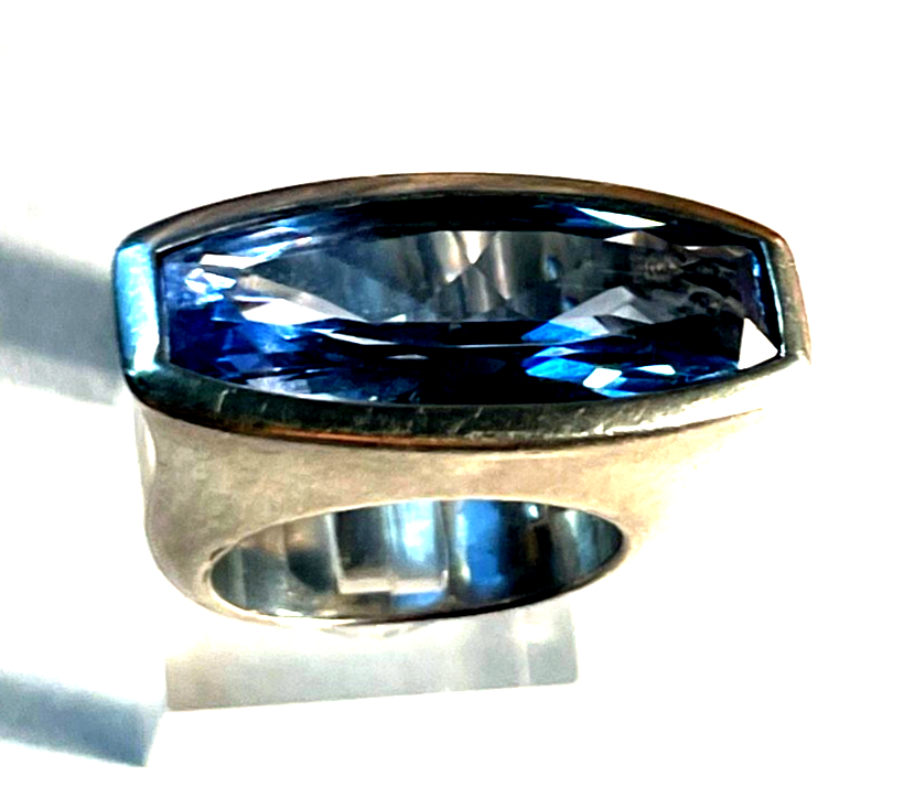 Massiv Design 925 Silber Ring mit gr. Blautopas  Ø 17  RG 55 gepflegt Juwelier1