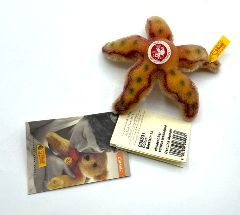 Steiff Mohair Coloro Seestern mit Knopf Schild Fahne wie neu Øca. 11,5 cm1