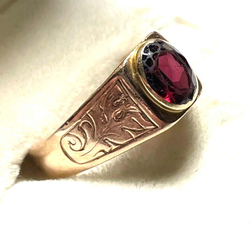 Solider 585 Gold 14 K antik Ring Rotgold Granat unisex RG 58 Ø 18,4 mm 4,5 Gramm9