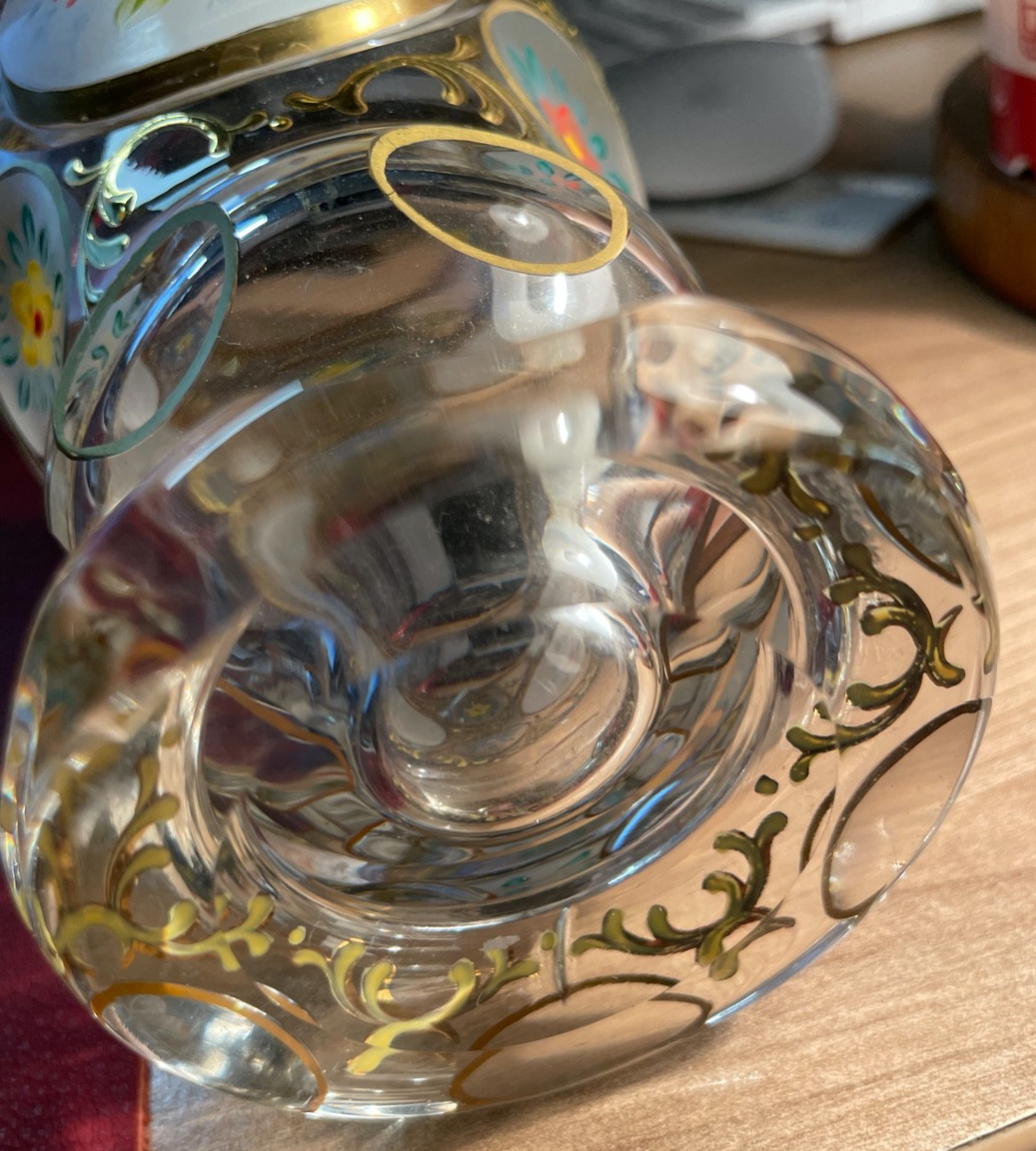 Antik Pokal Glas Becher handbemalt Ranftbecher Blumen Gold Dekor8