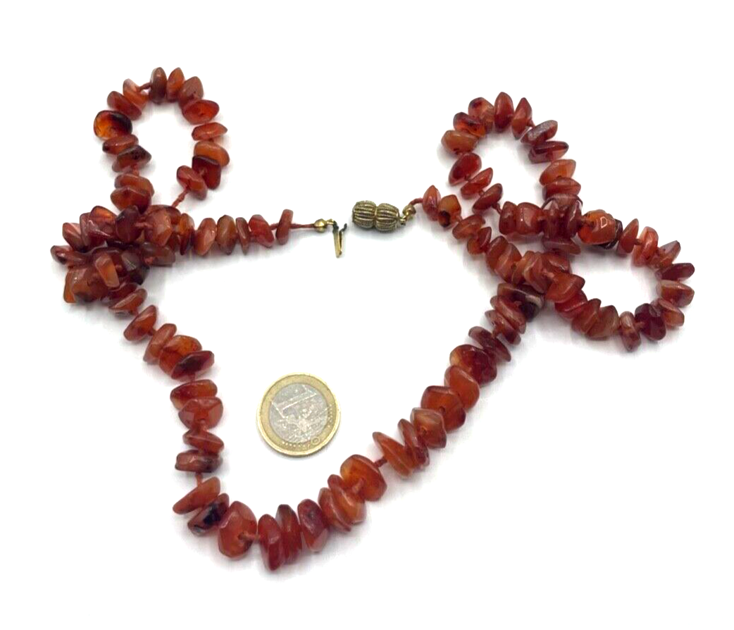 Vintage Karneol Edelstein Kette Nuggets im Verlauf einzeln geknotet L 81 cm7