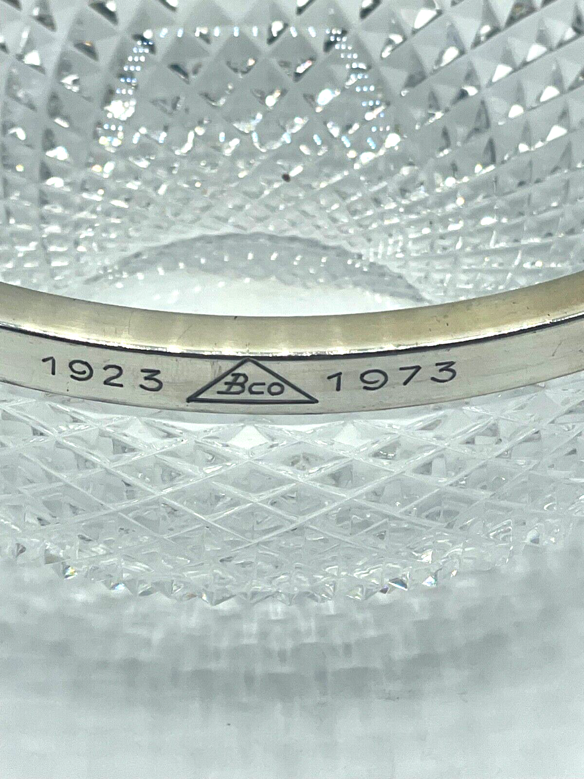 Kristall Glas Schüssel 925 Silberrand WTB Halbmond Krone Widmung Bco Ø17,5 H7,54