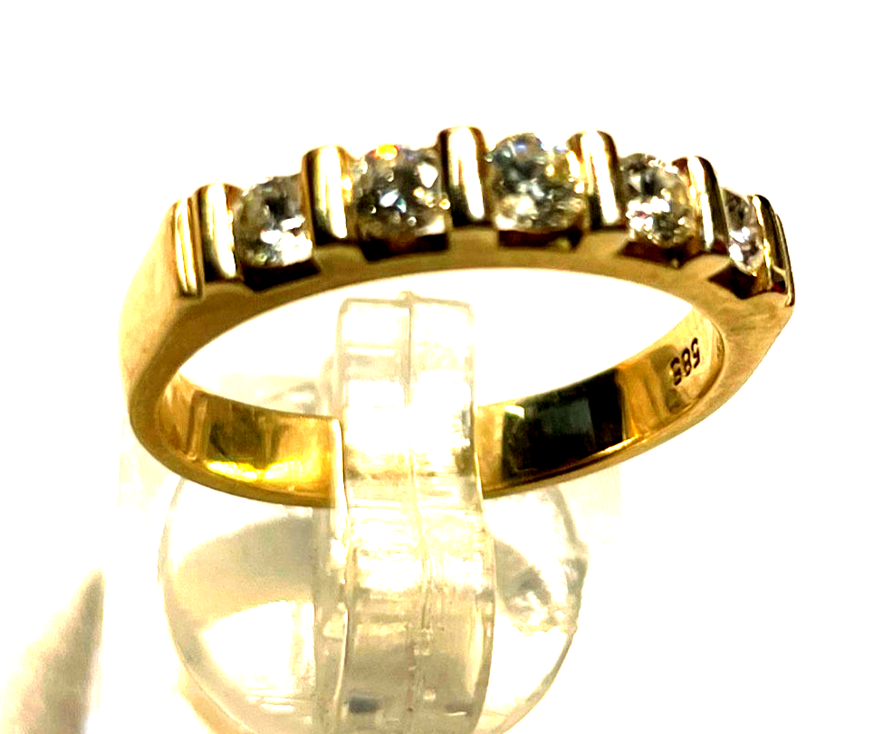 Solider massiver 585 Gold 14 K Ring 5 Brillanten 0,5ct. Ø 17,8 mm RG 56 Juwelier3
