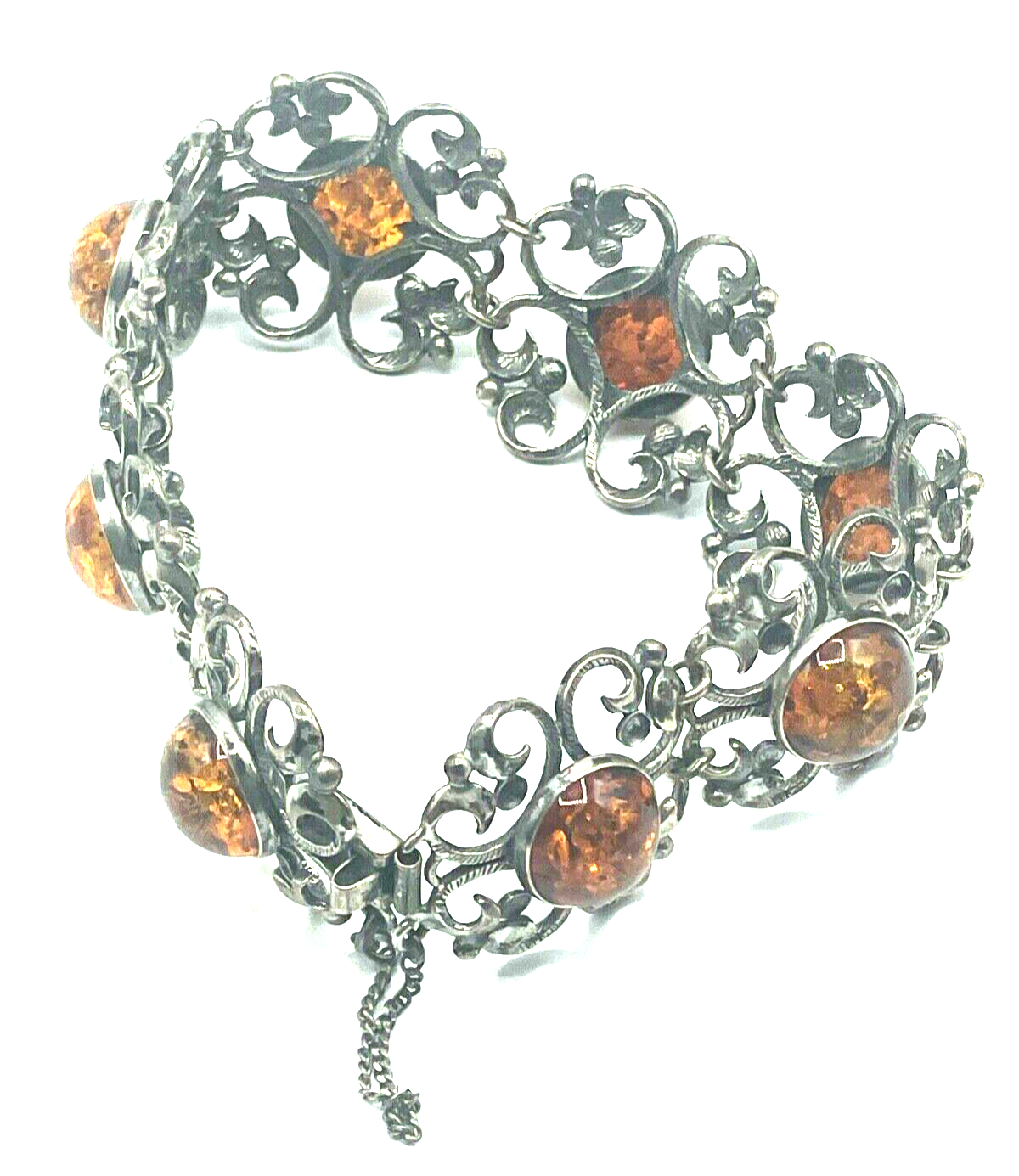 Stattliches altes Georg Kramer Fischland Armband 925 Silber + Bernstein8