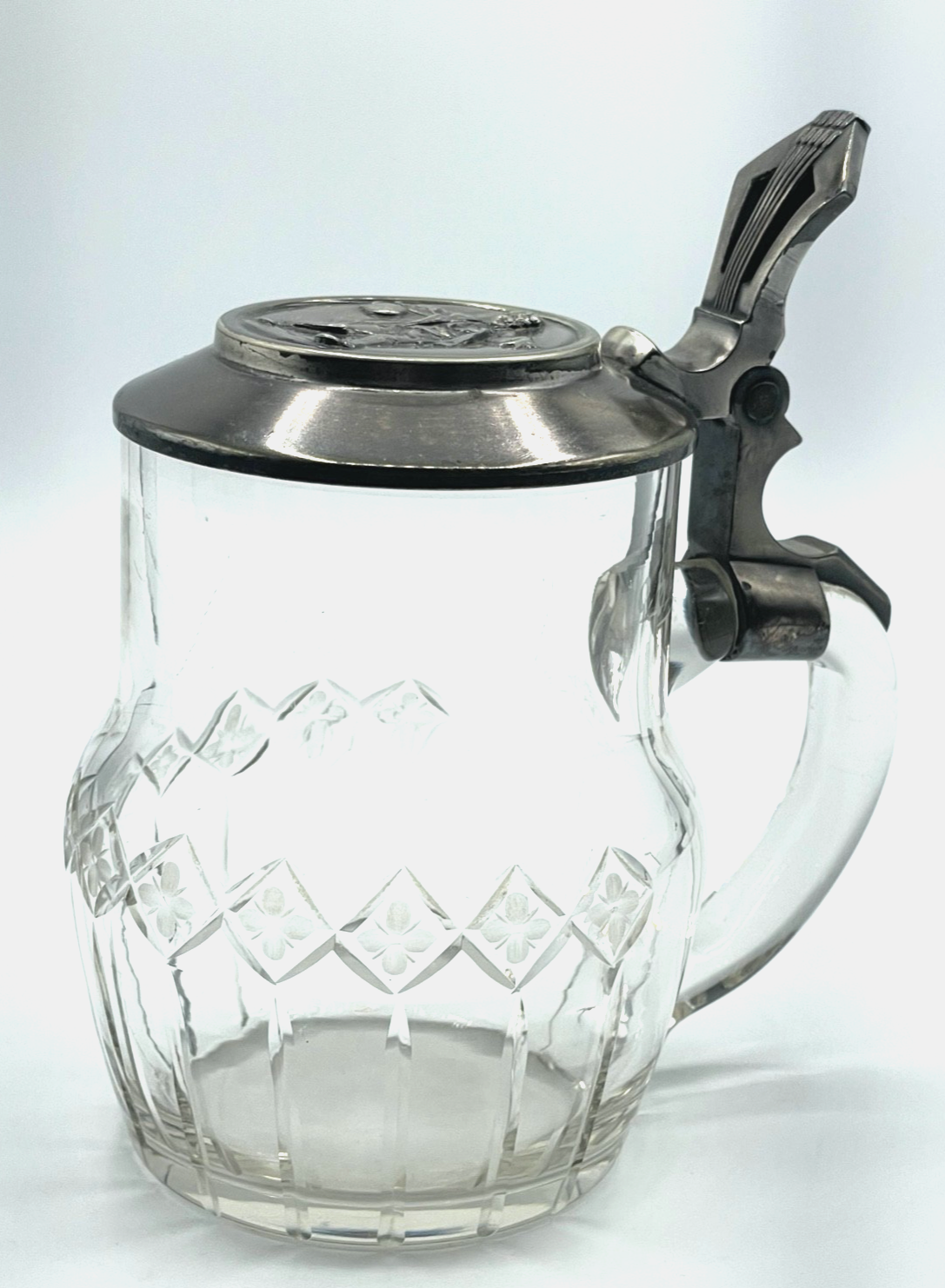 Gepflegter Jugendstil WMF Glaskrug Deckel Britannia versilbert Bierkrug 0,4Ltr.1
