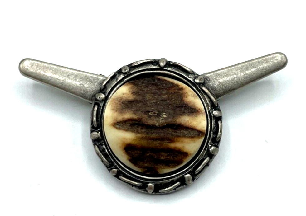 Vintage Modeschmuck Tracht Landhaus Kragenclip Kragenklammer Horn Einlage unisex0