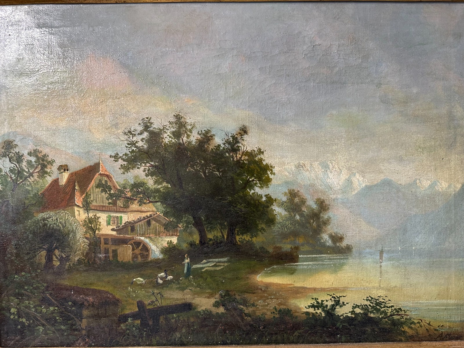 Öl auf Leinwand - A. Moser - Landschaftsgemälde - Voralpen um 18801