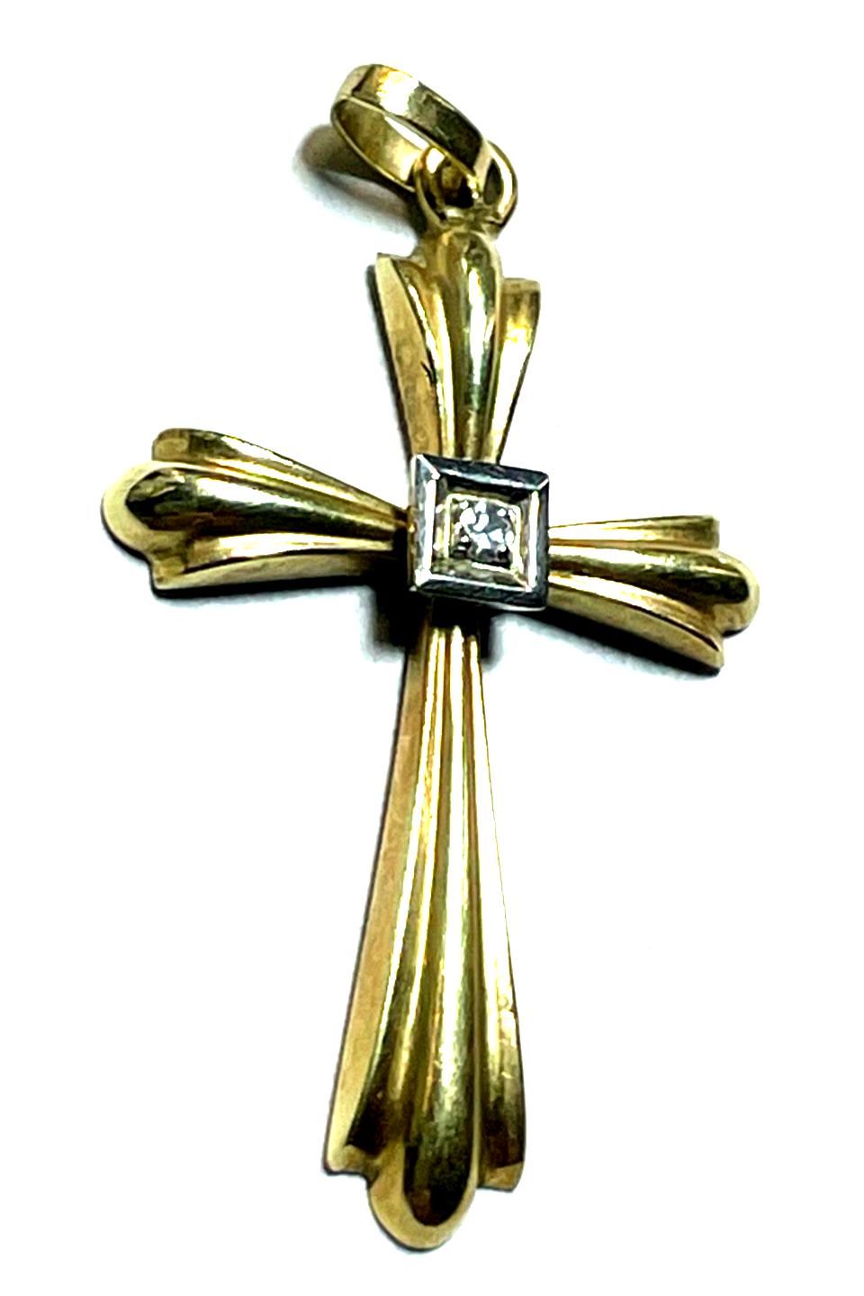 585 Gold 14 K Gelbgold Anhänger Kreuz mit kl. Brillant im antik Stil Juwelier0
