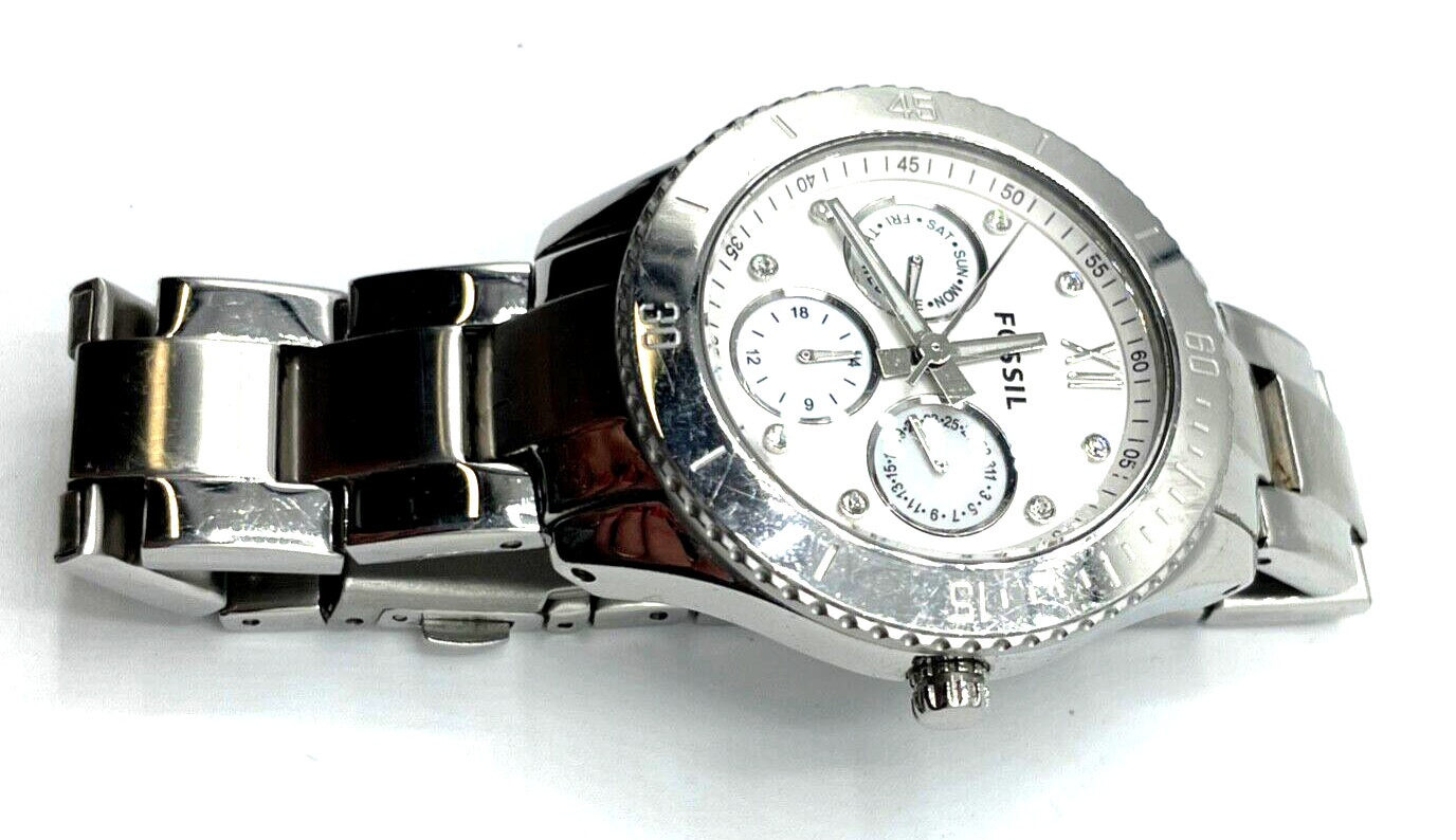 Fossil Edelstahl Armbanduhr unisex tragbar Ø 4 cm braucht neue Batterie gepfl.10
