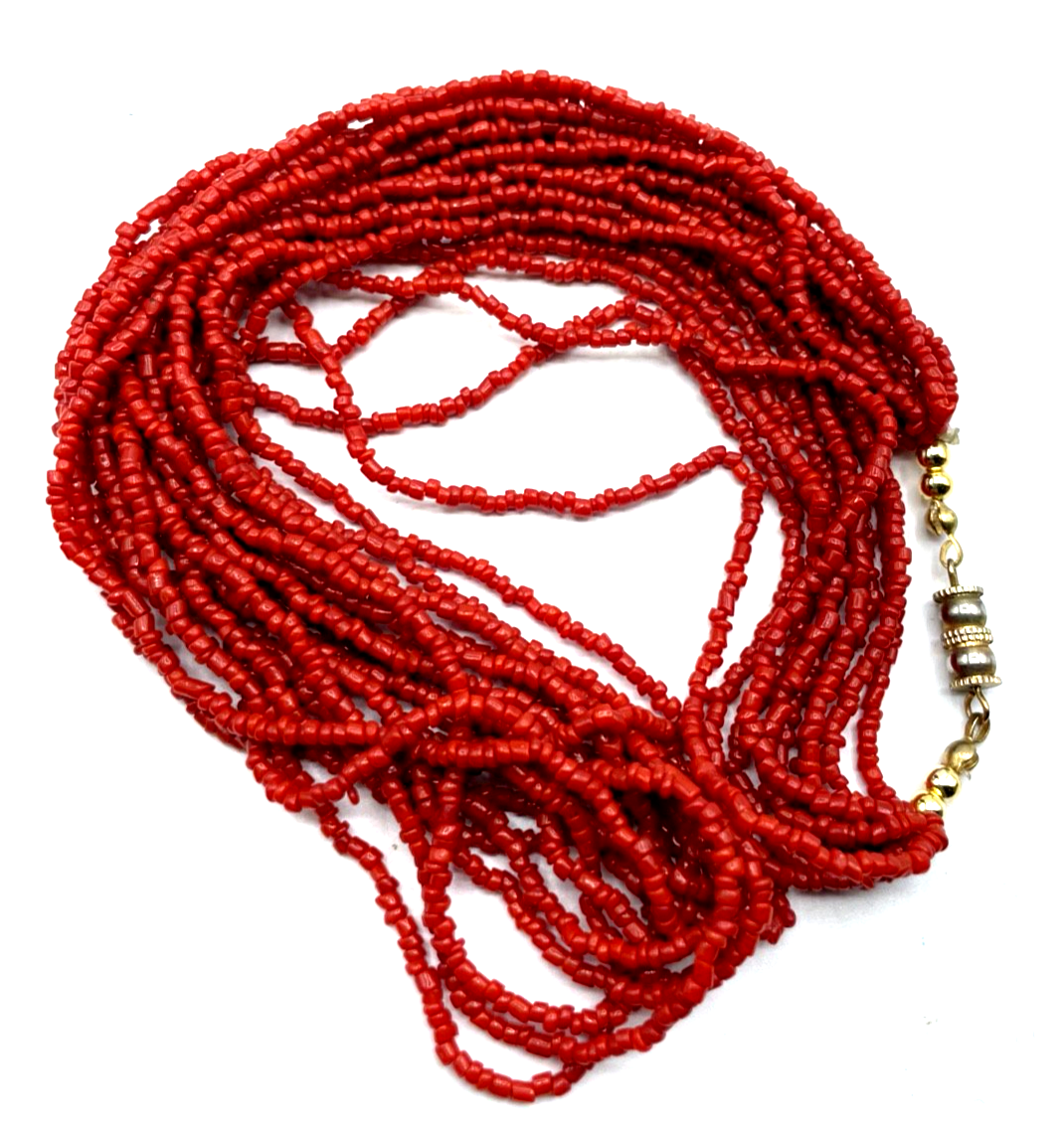 Vintage Korallenkette Korallen Perlchen 10 Stränge Collier L 53 cm B 30 mm gepfl2