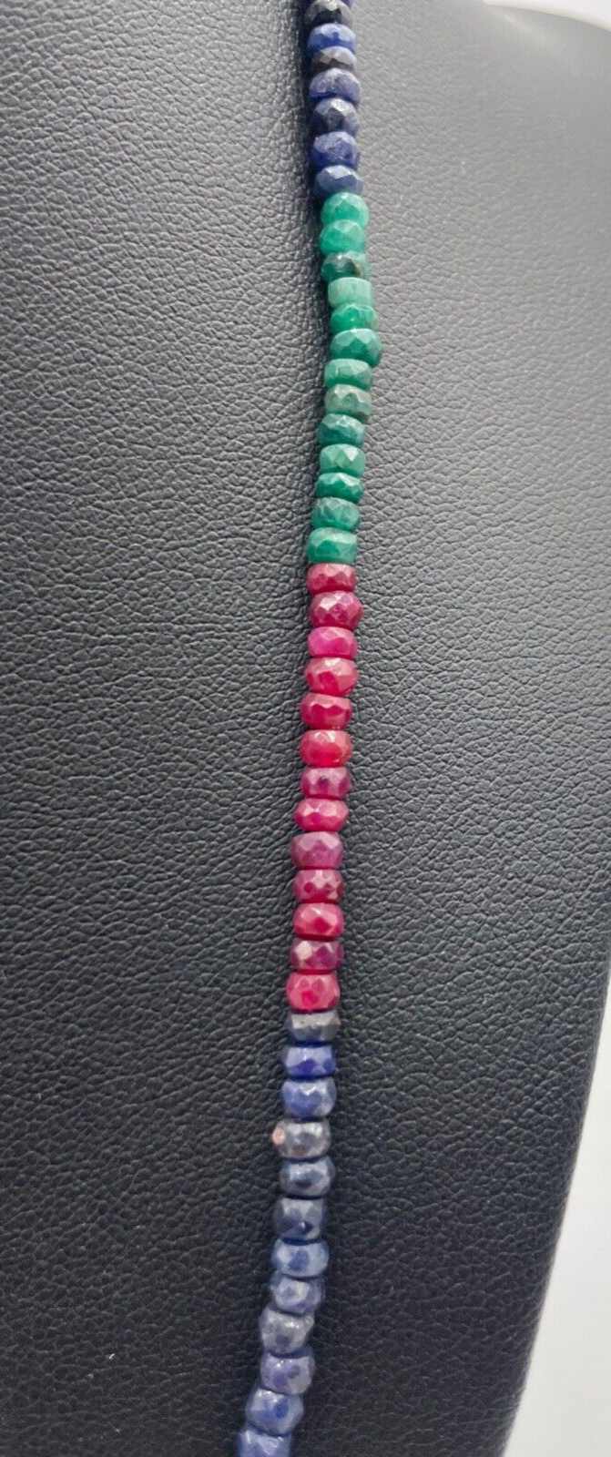 60 cm Smaragd Saphir Rubin Edelstein Mix Kette facettierte Rondelle 925 Silber1