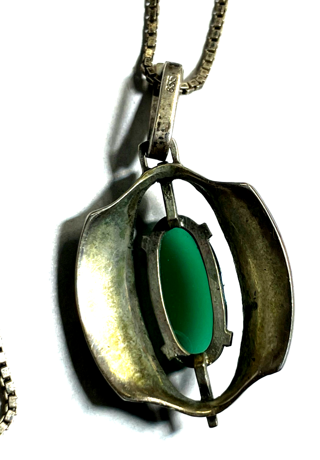 Vintage 70erJ Design 925 Silber Kette + 835 Anhänger Chrysopras Brutalist gepfl.7