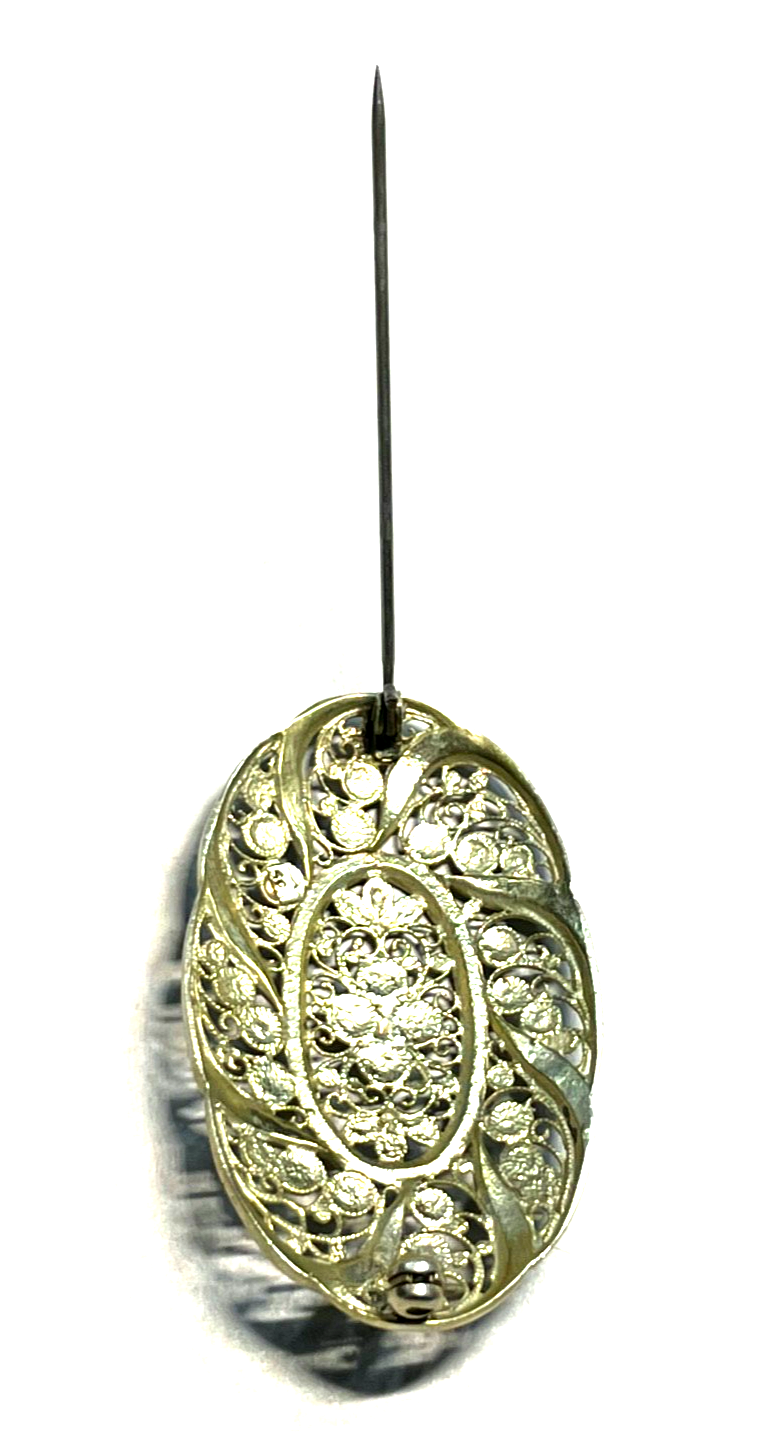 Antik 835 Silber Brosche Jugendstil filigrane Handarbeit Markasit Besatz vergold6