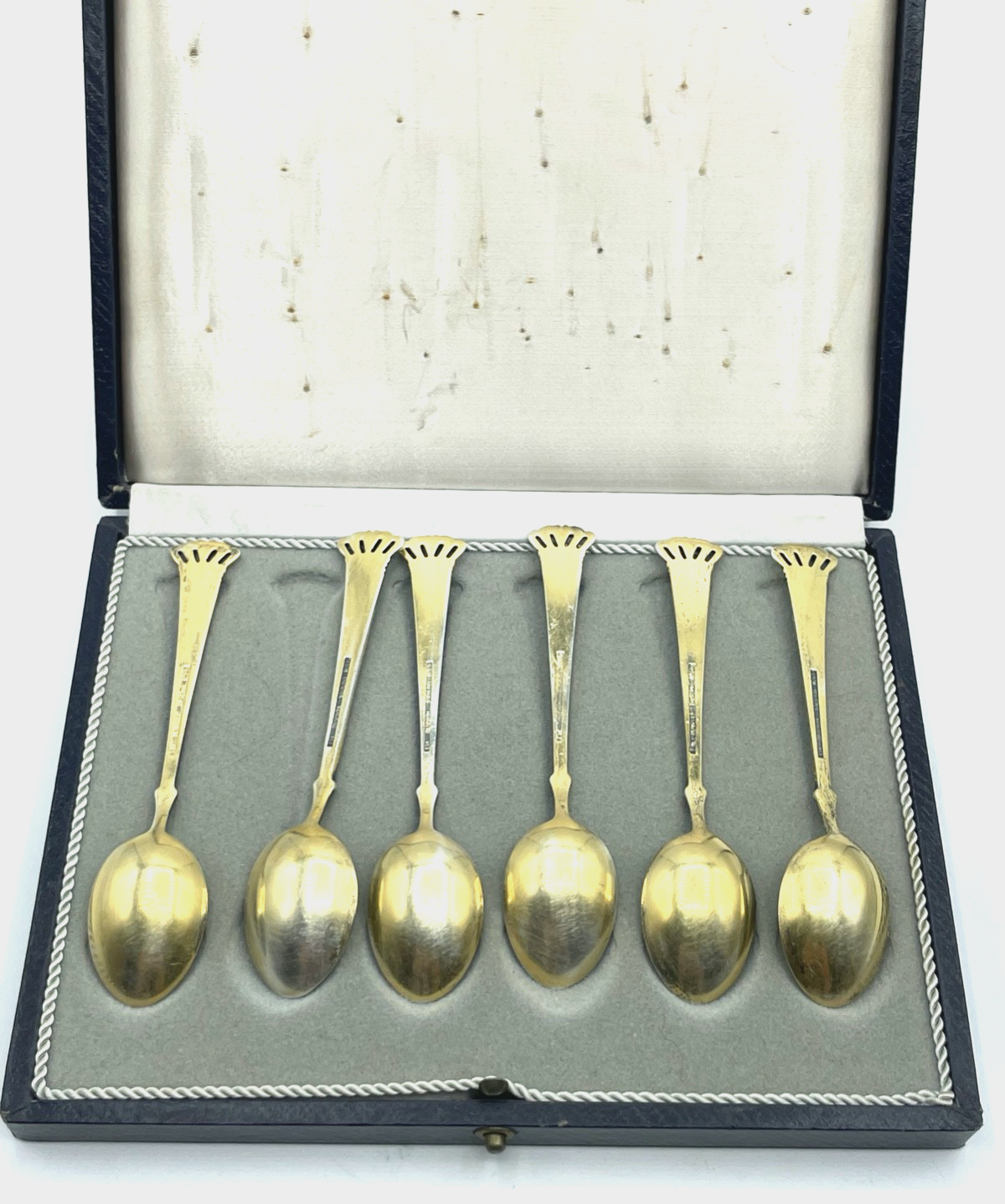 Ela Denmark Sterling Silber 6 Espresso Löffel Set Krone Emaille Etui vergoldet3