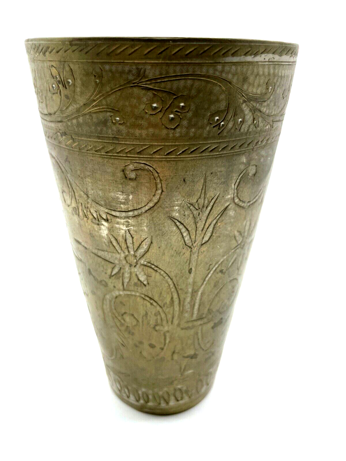 Alter Metall Becher Handarbeit Messing Zinn Isfahan Kunsthandwerk H 18 cm Nr. 54