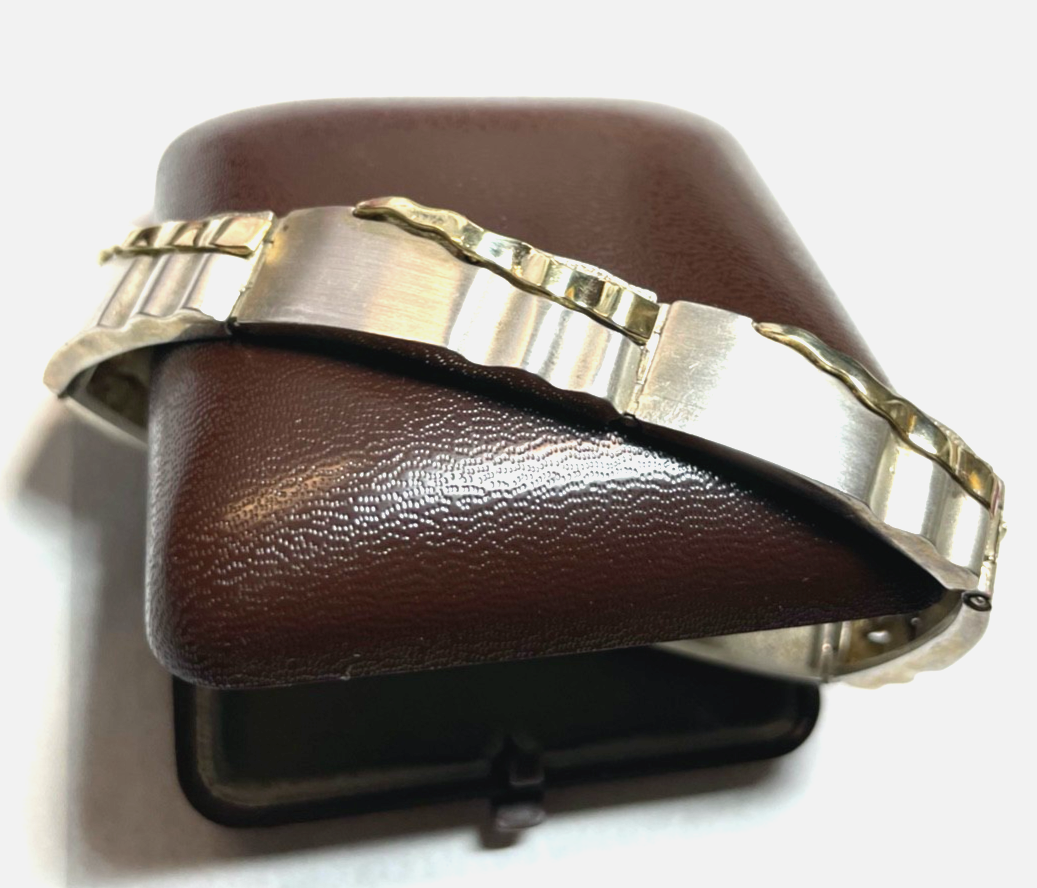 Solides 925 Silber Armband Unikat teilvergoldet L 21,5 cm B 13 mm Juwelier0