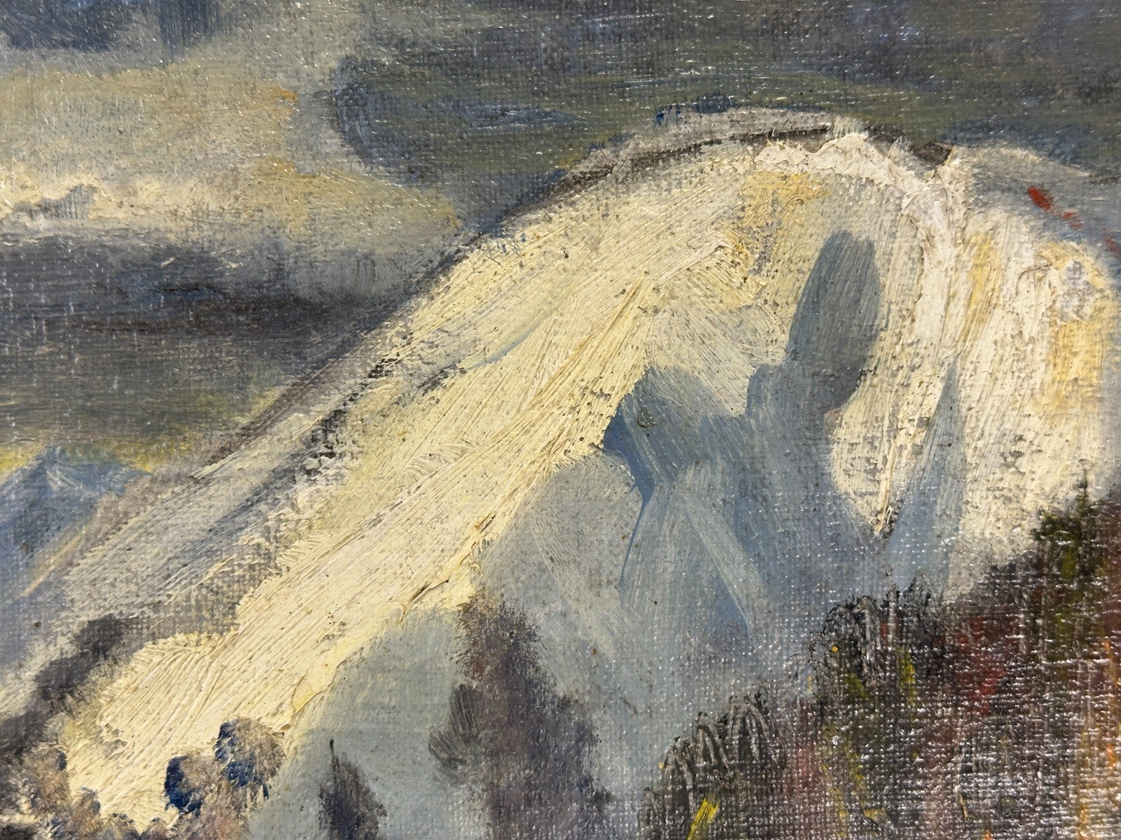 Winterliche Alpenlandschaft mit Gehöften und Schlitten – Öl auf Hartfaserplatte8
