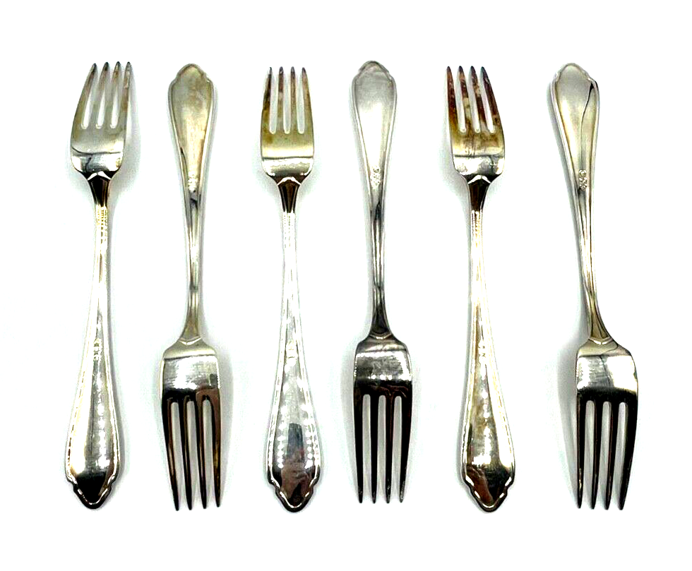 6 x Speisegabel Chippendale J Grimminger Schwäbisch-Gmünd 90 Silberauflage gepf3