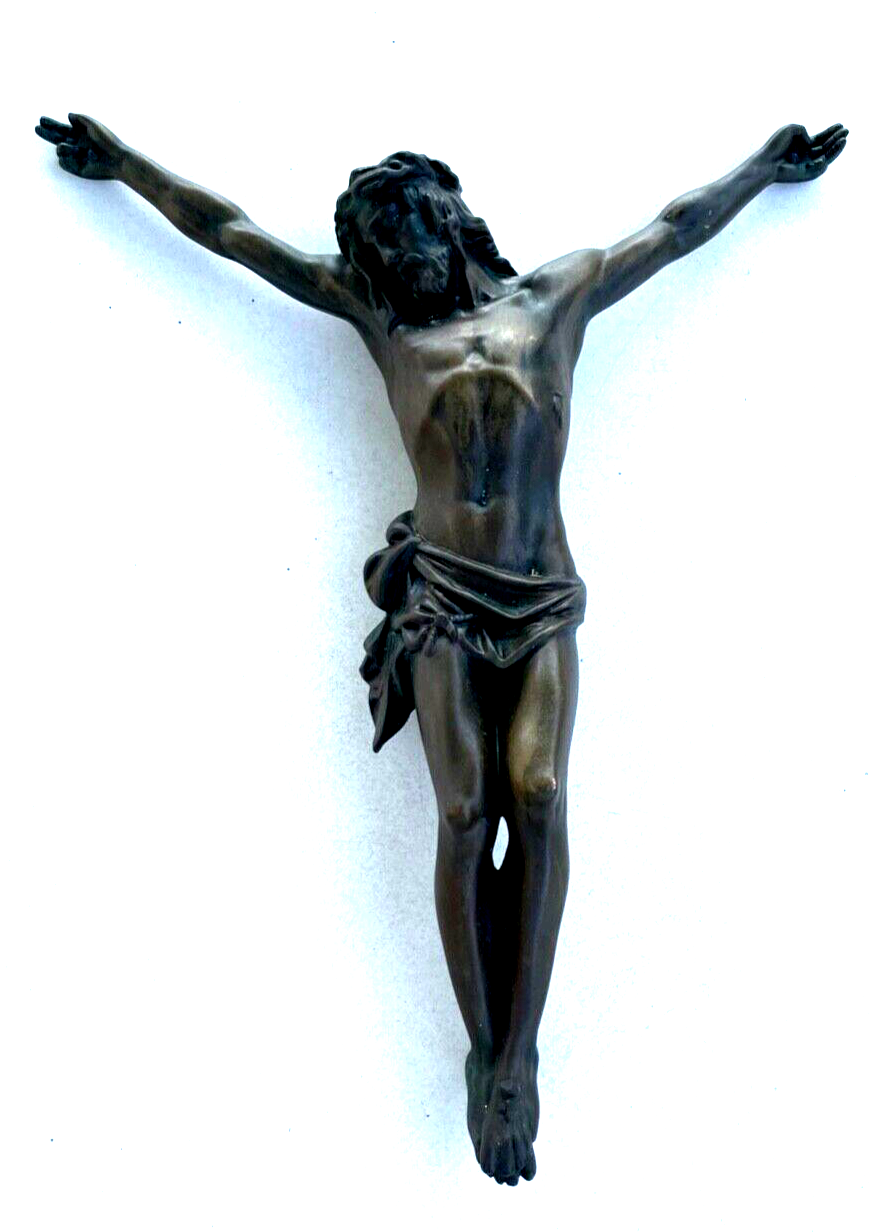 Grab Stein oder Kreuz Figur Jesus Inri massive Bronze vintage H 43  B 36 cm5
