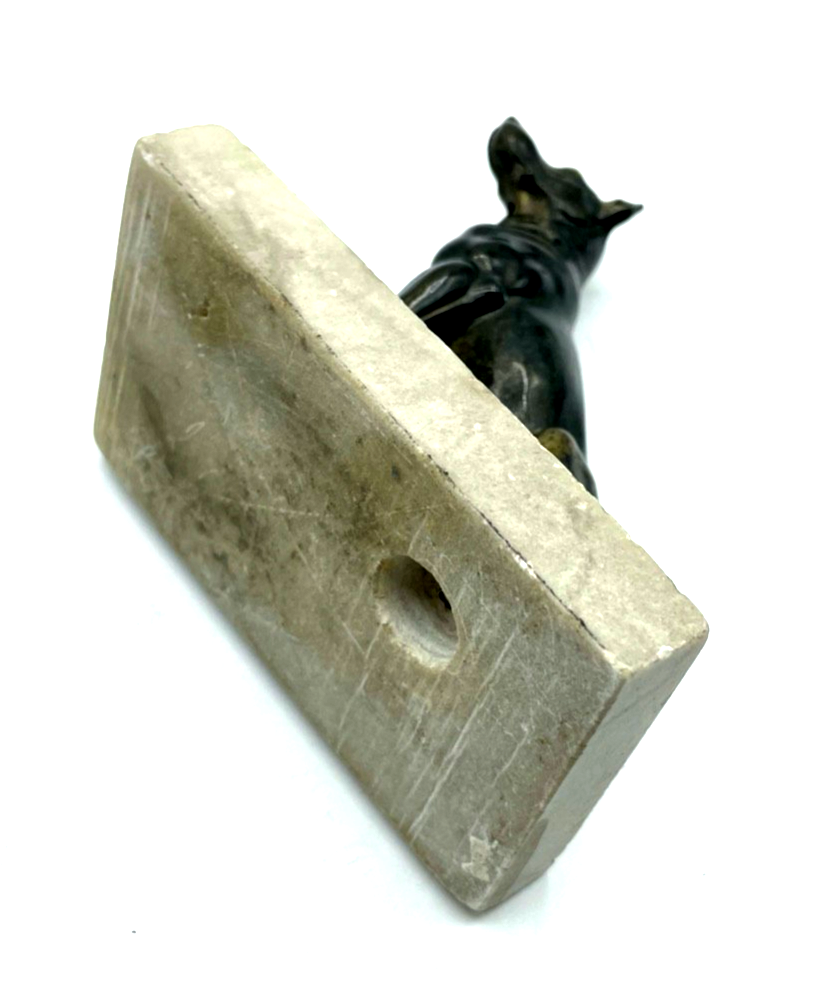 Antik Metall Hund Figur auf Alabaster Sockel aparte Hundeplastik Tierplastik6