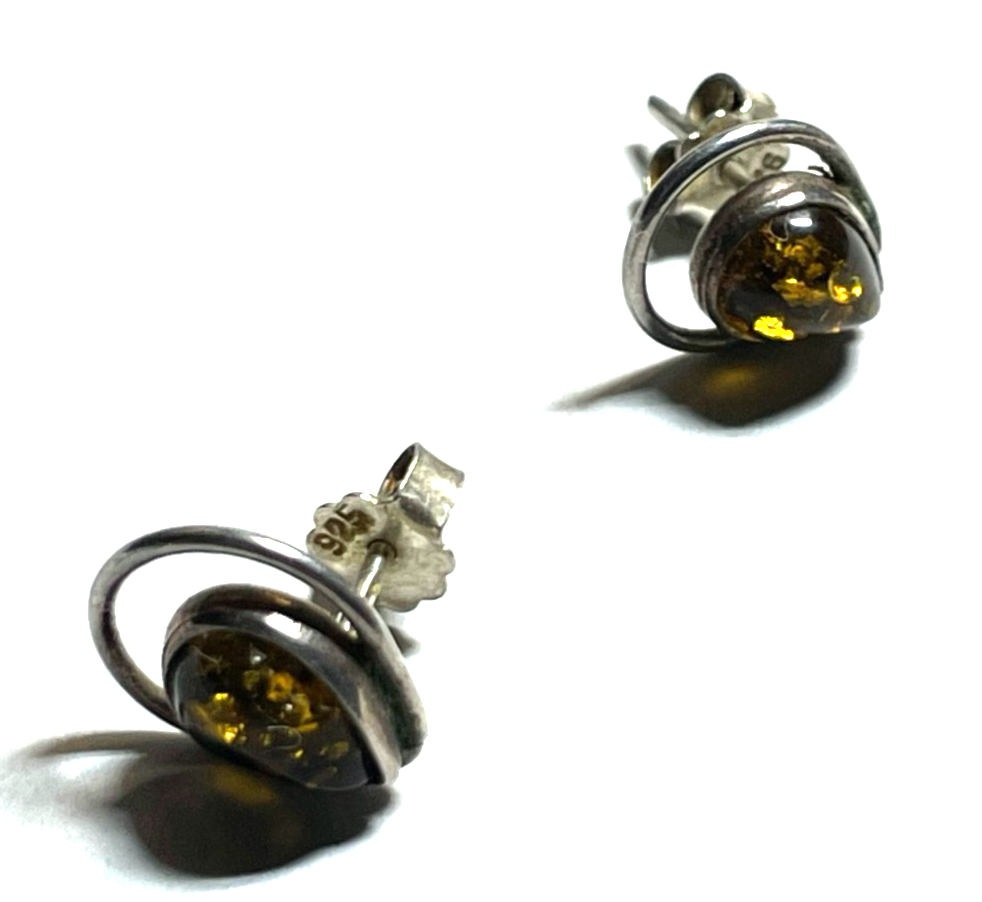 Massive 925 Silber Design Ohrstecker modern mit Bernstein sehr gepflegt Juwelier1