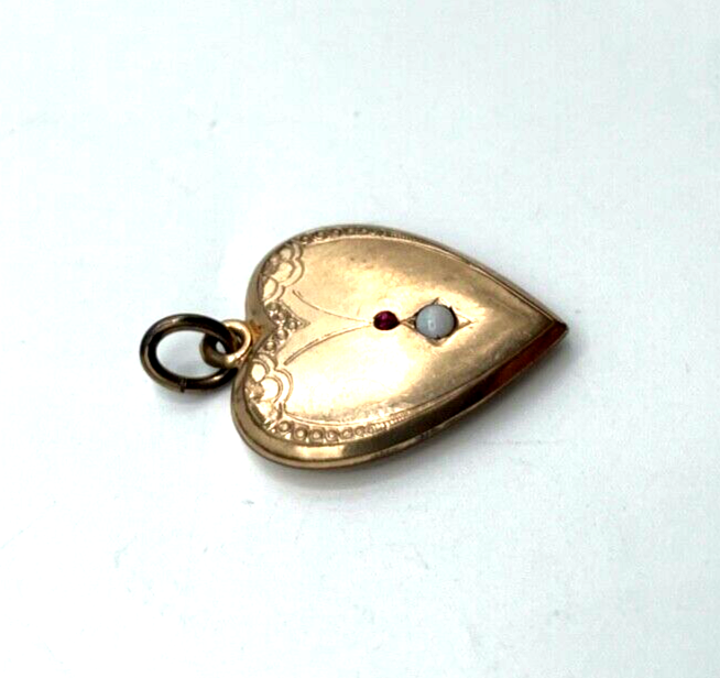 Antik Herz Anhänger Golddouble roter Farbstein + Opal um 1880 - 1900 Rotgold4