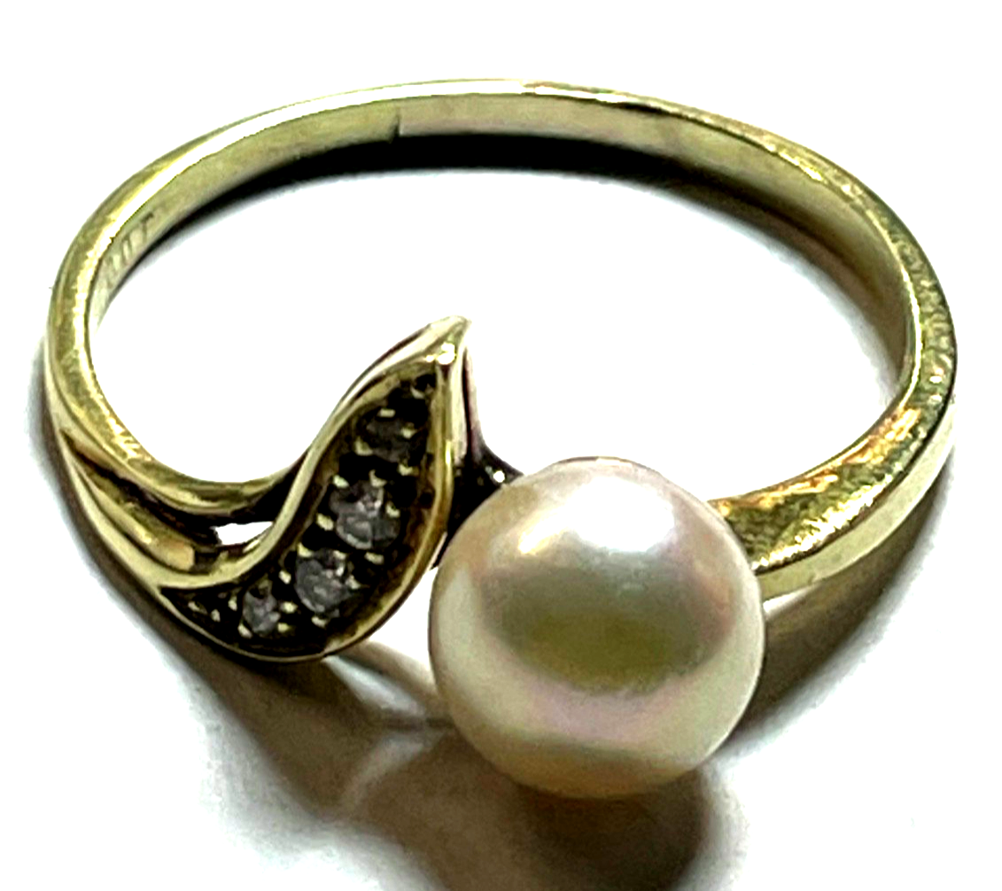 585 Gold 14 K Gelbgold Ring Südsee Perle Brillanten 0,06 ct Ø 18,5 mm RG 58 gepf9