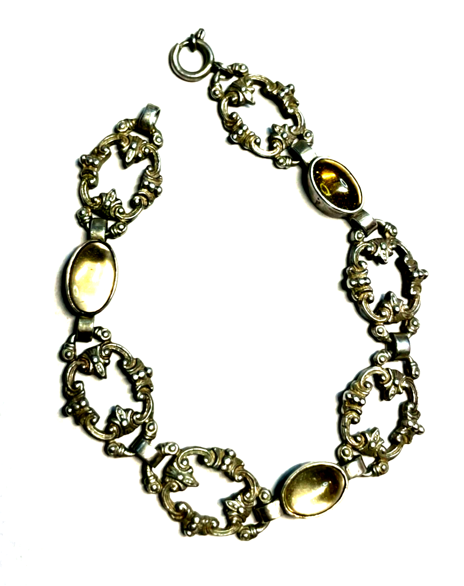 Antik Dekor Armband 835 Silber Handarbeit 3x Citrin Cabochon L 17,5 cm B 13 mm4