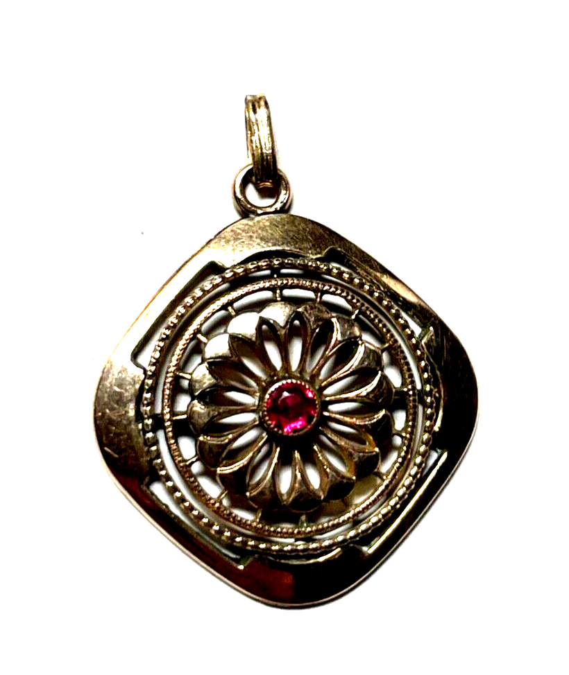 Antik Jugendstil Golddouble Anhänger roter Farbstein um 1900 Rotgold sehr gepfl.5