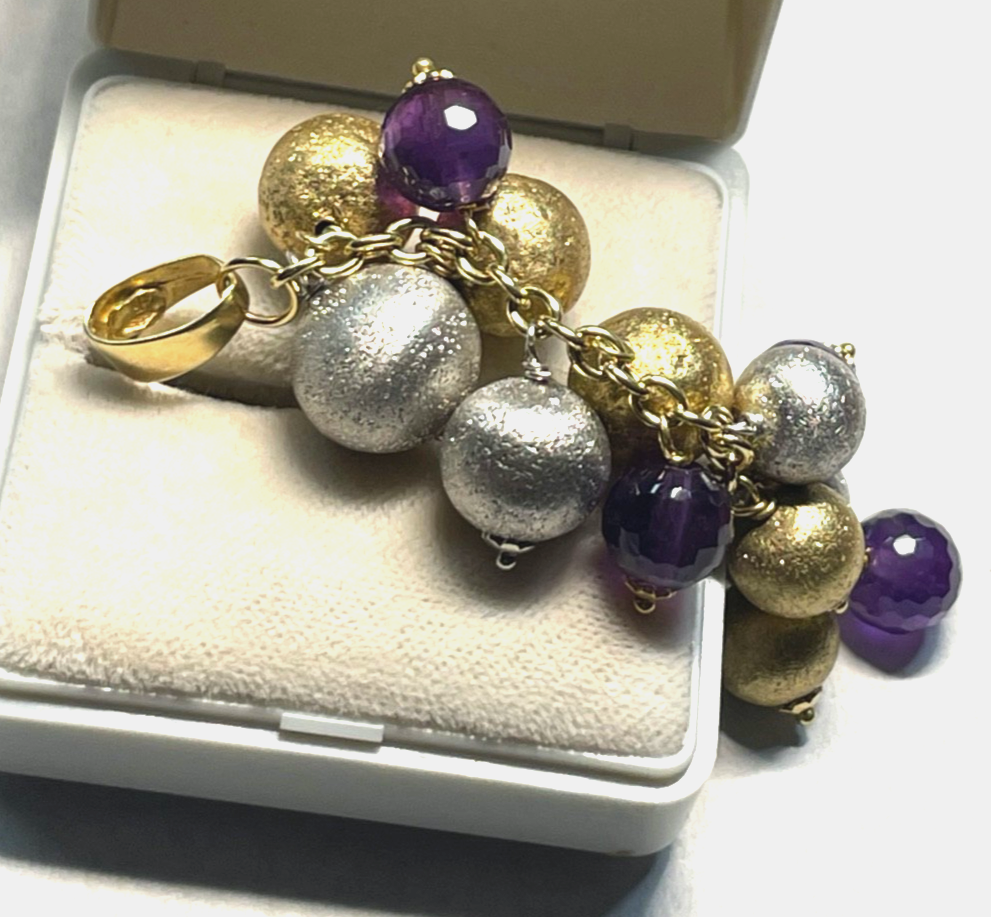 585 Gold 14 K stattlicher Anhänger Bicolor mit Amethyst Juwelier Qualität Unikat0