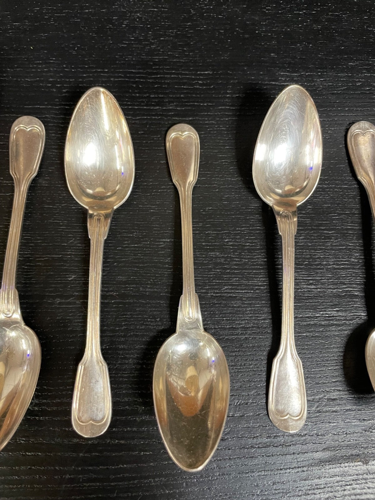 6 antike und versilberte Christofle Kaffeelöffel Model Chinon sehr gepflegt3