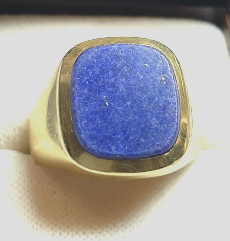 585 Gold 14 K Herrenring Ring Siegelring Lapislazuli Tafel Ø 20 mm RG 63 klassik1