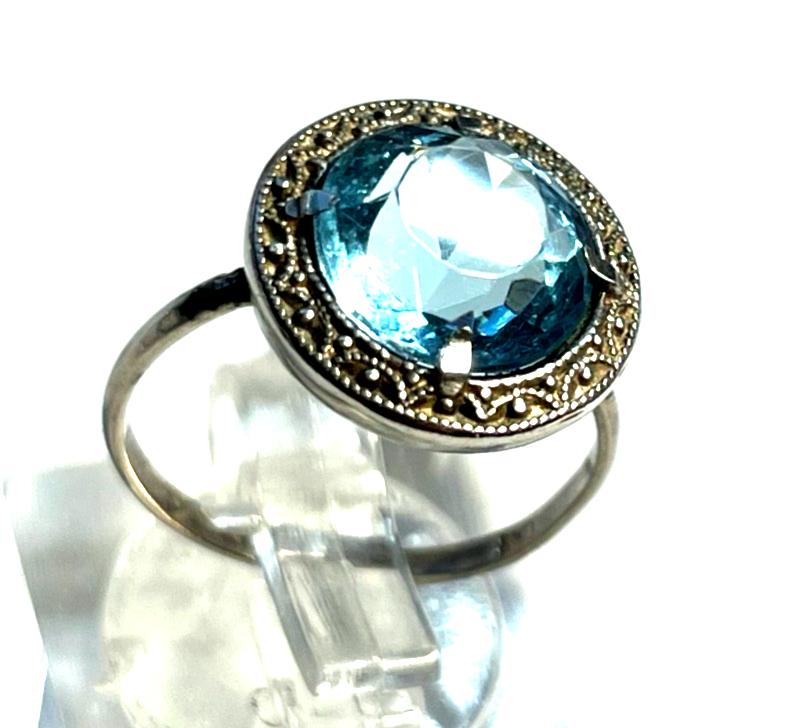 Antik 830 Silber Ring aquamarin farbig wasserblau Spinell 30erJ RG 53 Ø 16,8 mm1