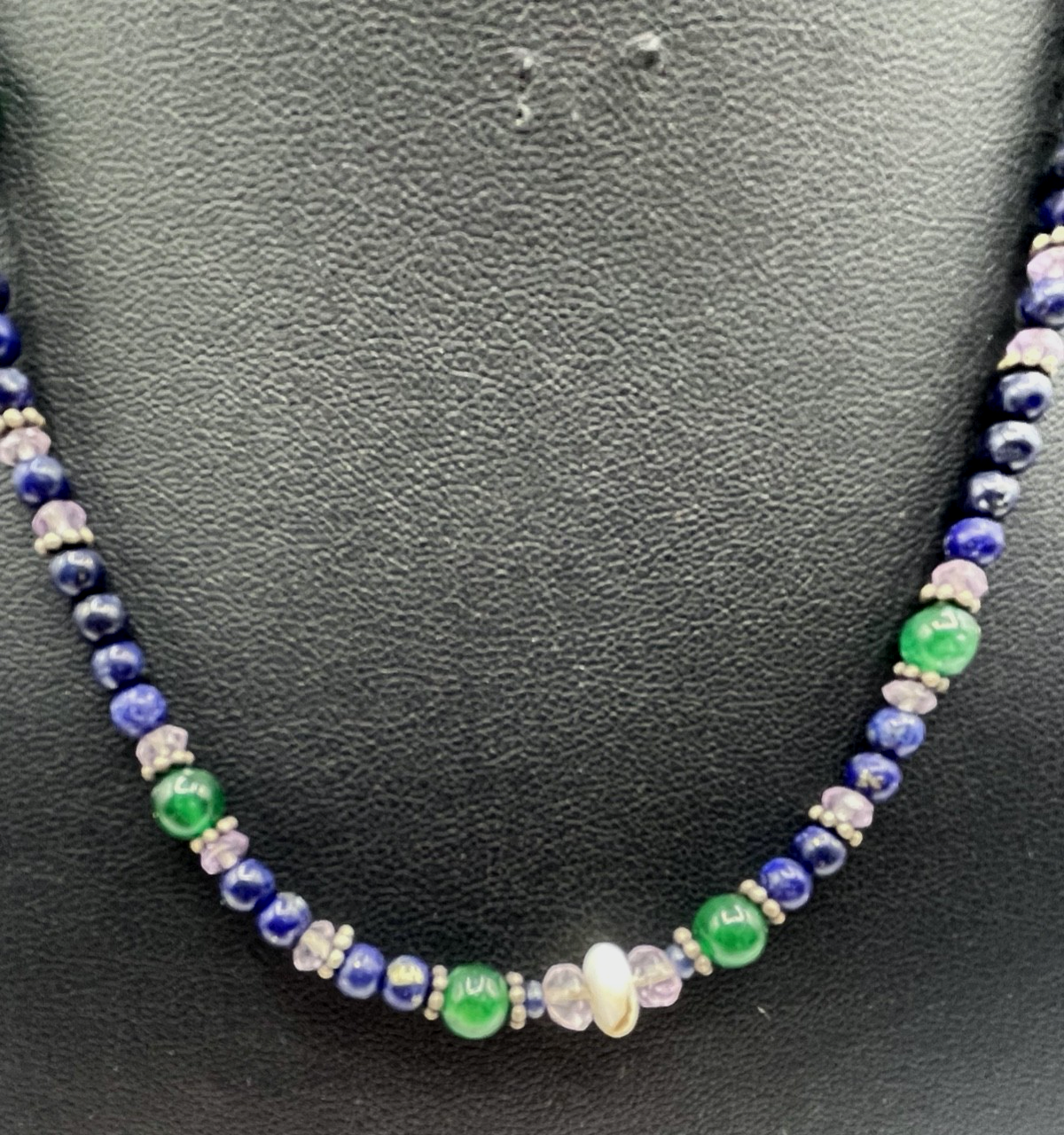 Gemischte Edelstein Kette Collier 925 Silber Elemente + Karabiner wunderschön2