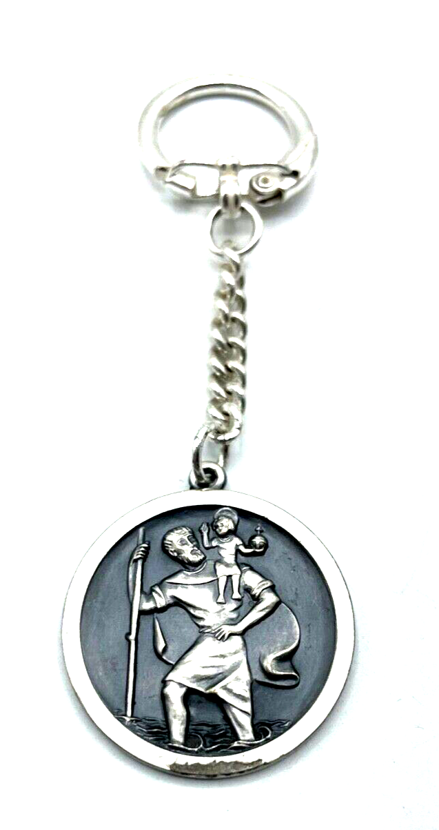 Vintage versilberter Schlüsselanhänger Keyholder hl. Christophorus unisex2