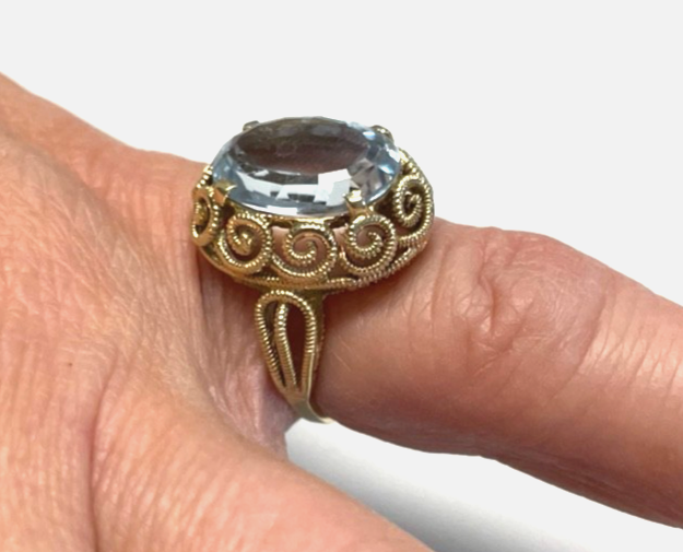 Massiver 585 Gold 14 K Ring Aquamarin oval Ø 16 mm RG 51 Juwelier Etagenring15