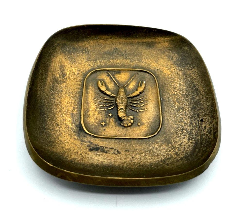 Vintage massiv Bronze Tellerchen Ascher ? mit Krebs Motiv gepflegt1
