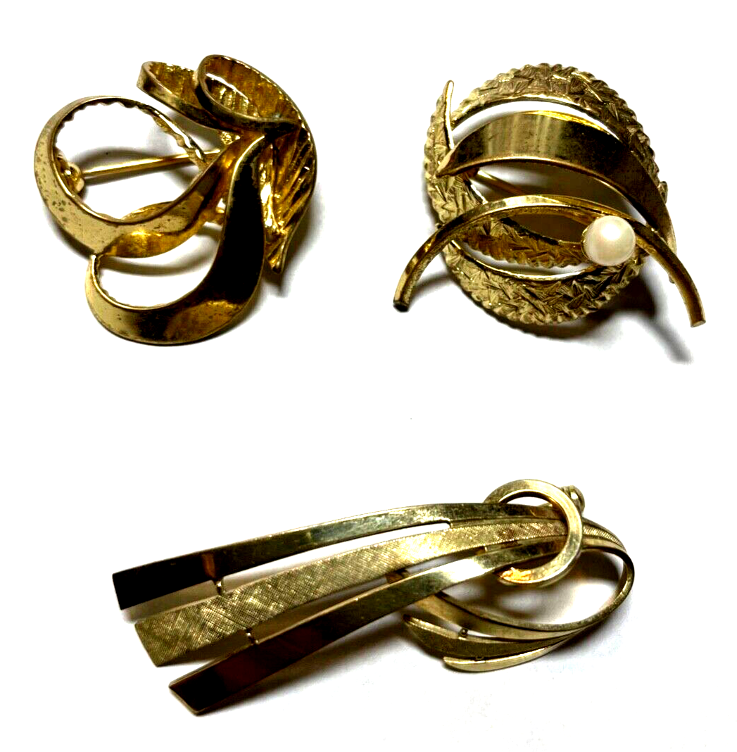 3 x vintage elegante amerikaner Gold Double Brosche Anstecknadel0