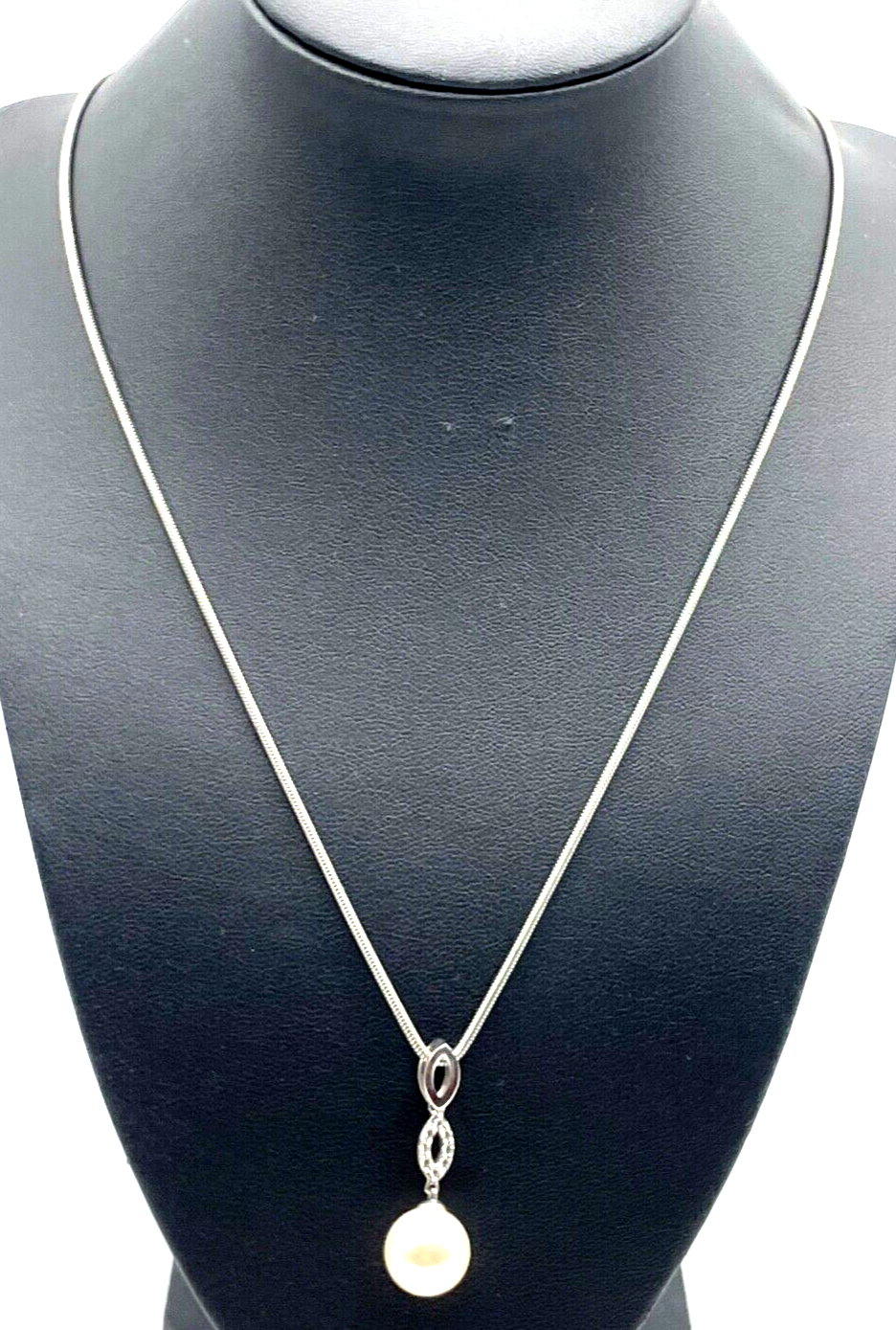 Solide FBM 925 Silber Schlangenkette + MK Perle Zirkonia Pave Anhänger gepflegt0