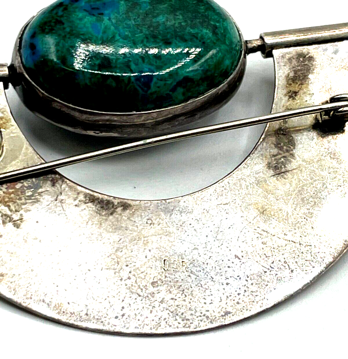 Stattliche 925 Silber solide Brosche mit Türkis + Hämatit Wendenadel Handarbeit7