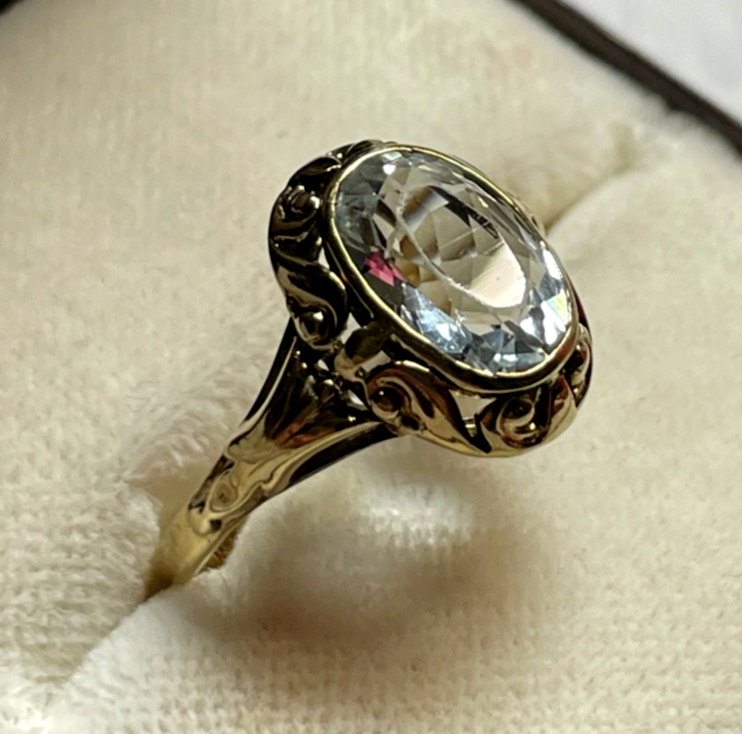 Antik 333 Gold 8 K Aquamarin Ring Ø 17,2 mm RG 54 Juwelier Qualität gepfl.1