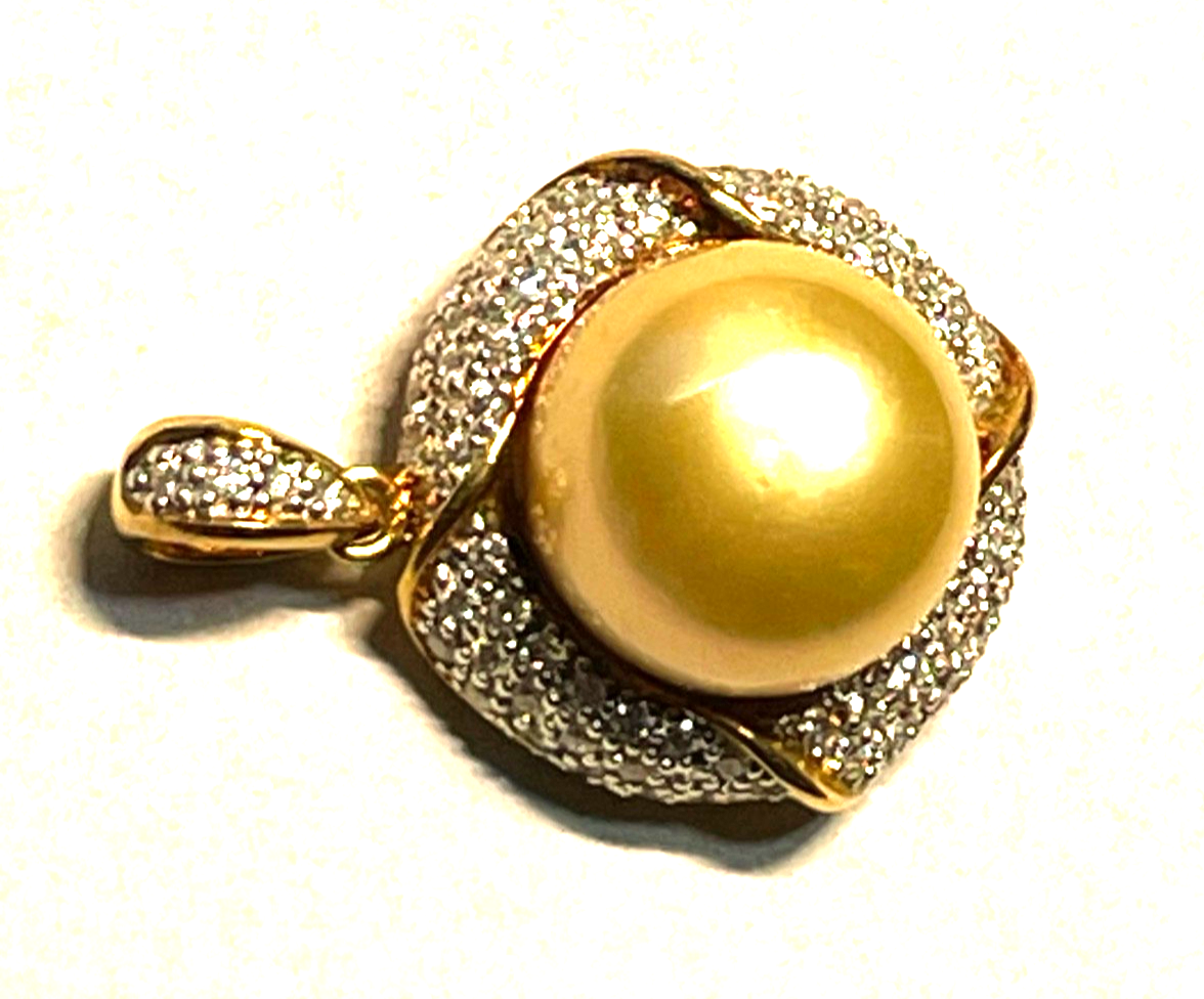 Elegant stattlicher 750 Gold 18 K Tahiti Perle Anhänger Ø 14 mm + Pavé Diamanten12