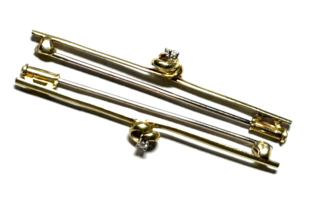 2x 585 Gold 14 K Gelbgold Brosche Nadel Stabbrosche je mit Brillant Juwelier6