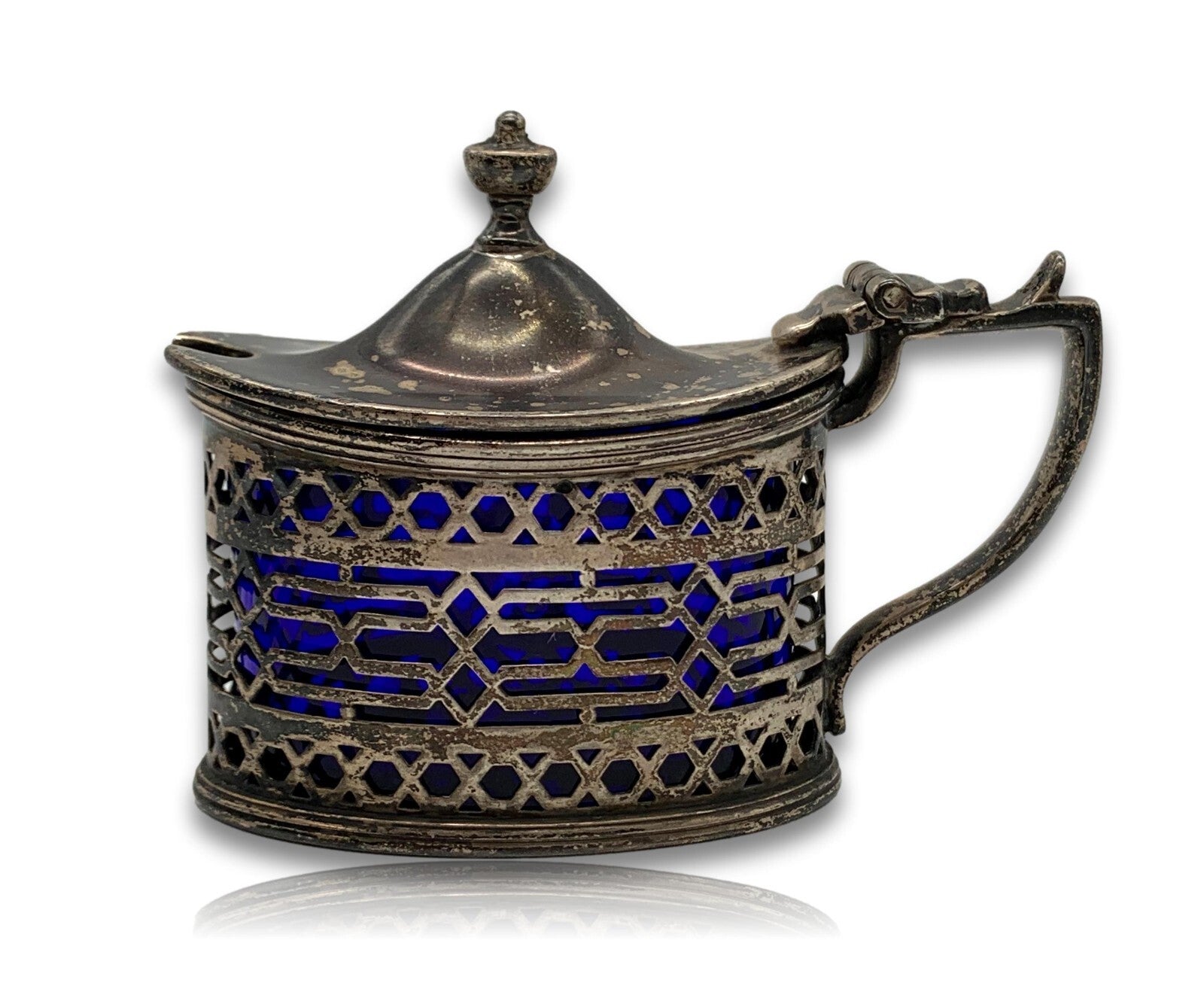 alter Senf- Gewürztopf - England Chester 1905 - Silber - Haseler Brothers - Glas0