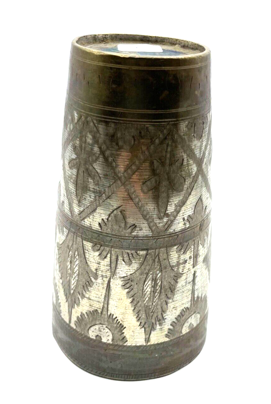 Alter Metall Becher Handarbeit Kupfer Zinn Isfahan Kunsthandwerk H 16 cm Nr. 22