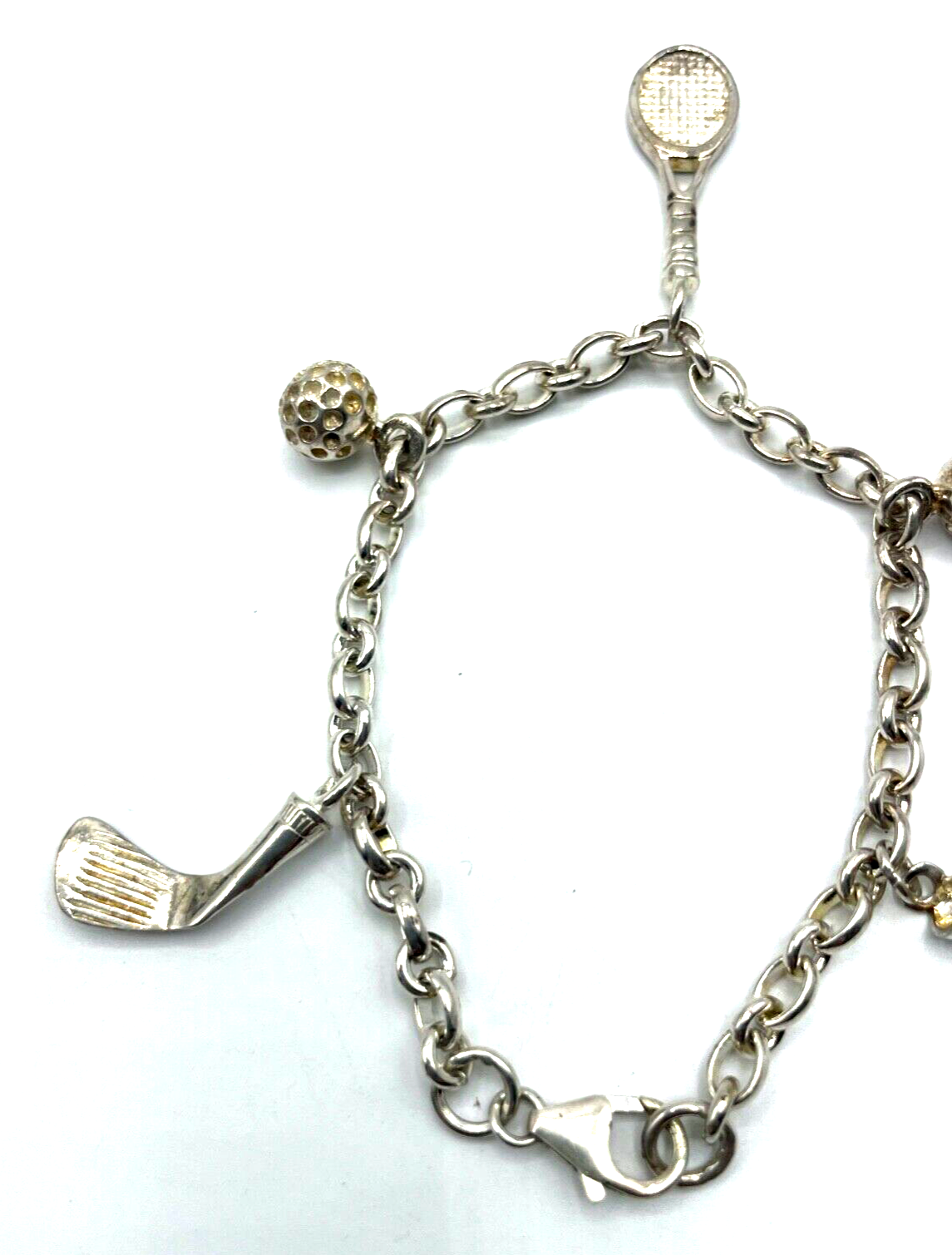 Massiv Sterling 925 Silber Armband 5 Sport Charm L 18,5 cm Golf Tennis erweitern5