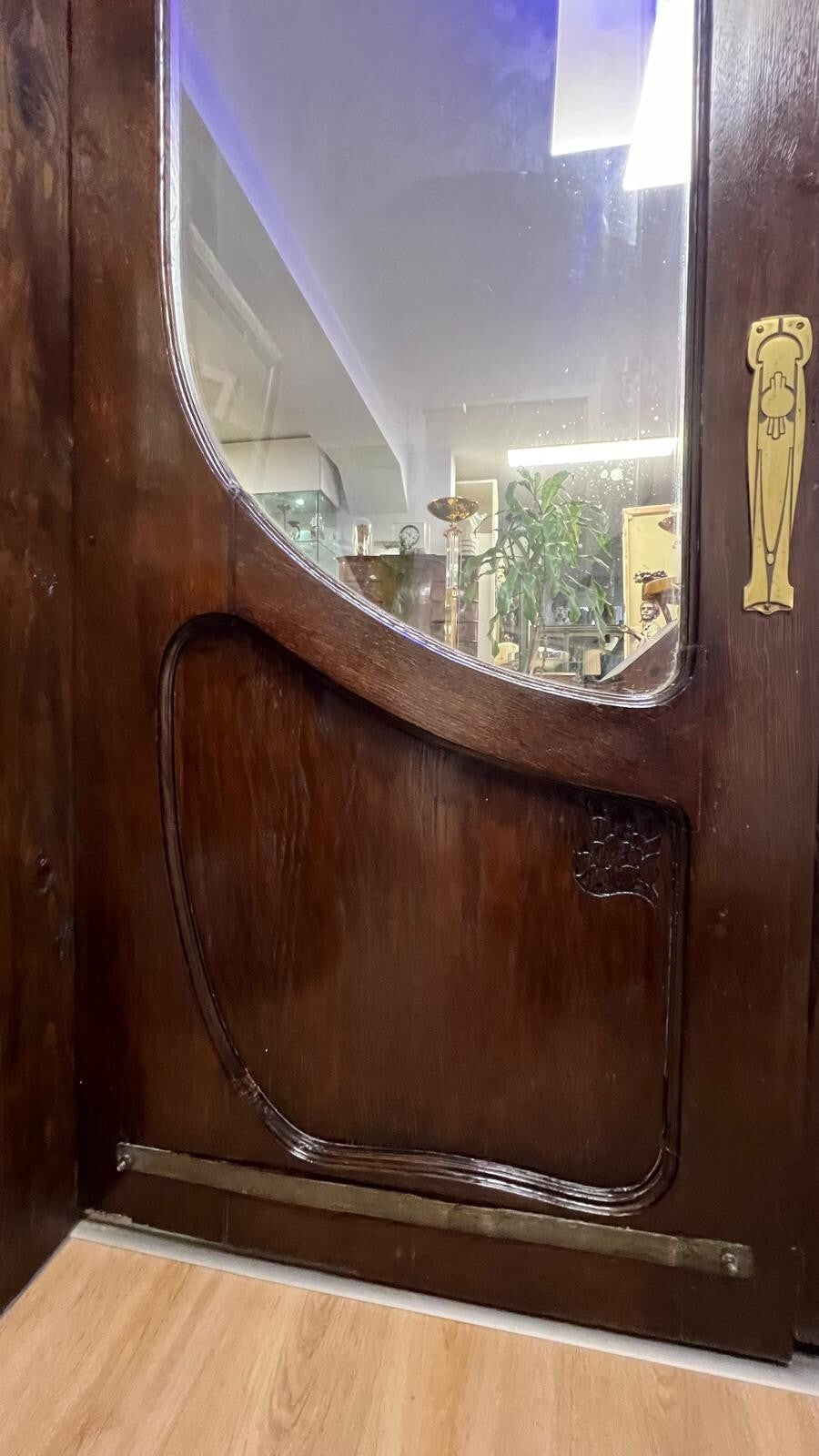 Jugendstil Doppelflügeltür  - Eiche massiv - Glas - Mes. Beschläge - Restauriert6