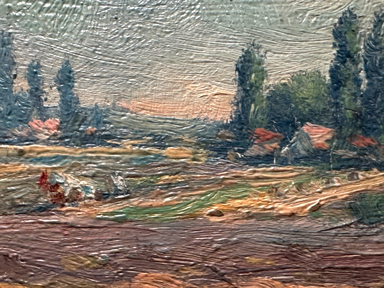 Ölgemälde – Landschaft mit Erntehocken & Traktor, signiert W…, ca. Mitte 20. Jh12