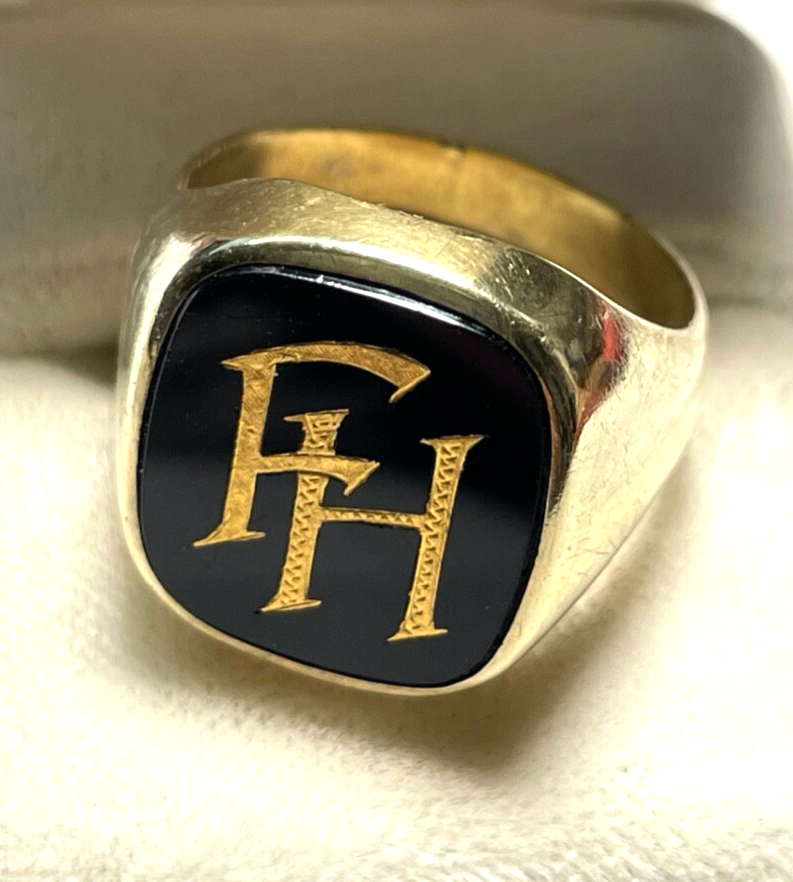 333 Gold 8 K Herrenring Ring Siegelring Onyx Initialen FH o HF  Ø 20,5 mm RG 653